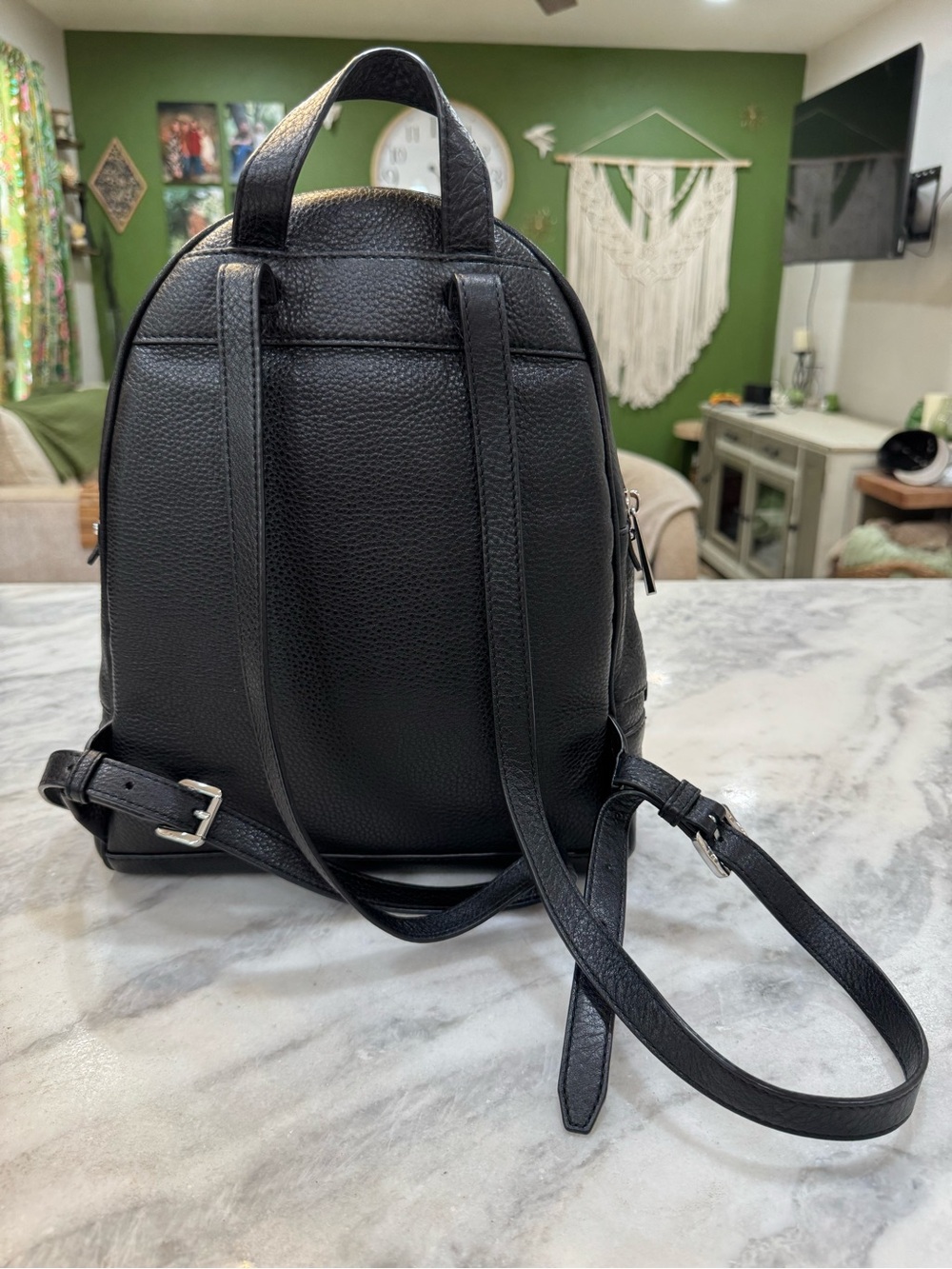 Michael Kors Rhea Black Pebbled Leather Backpack with Silver Hardware - Picture 8 of 8